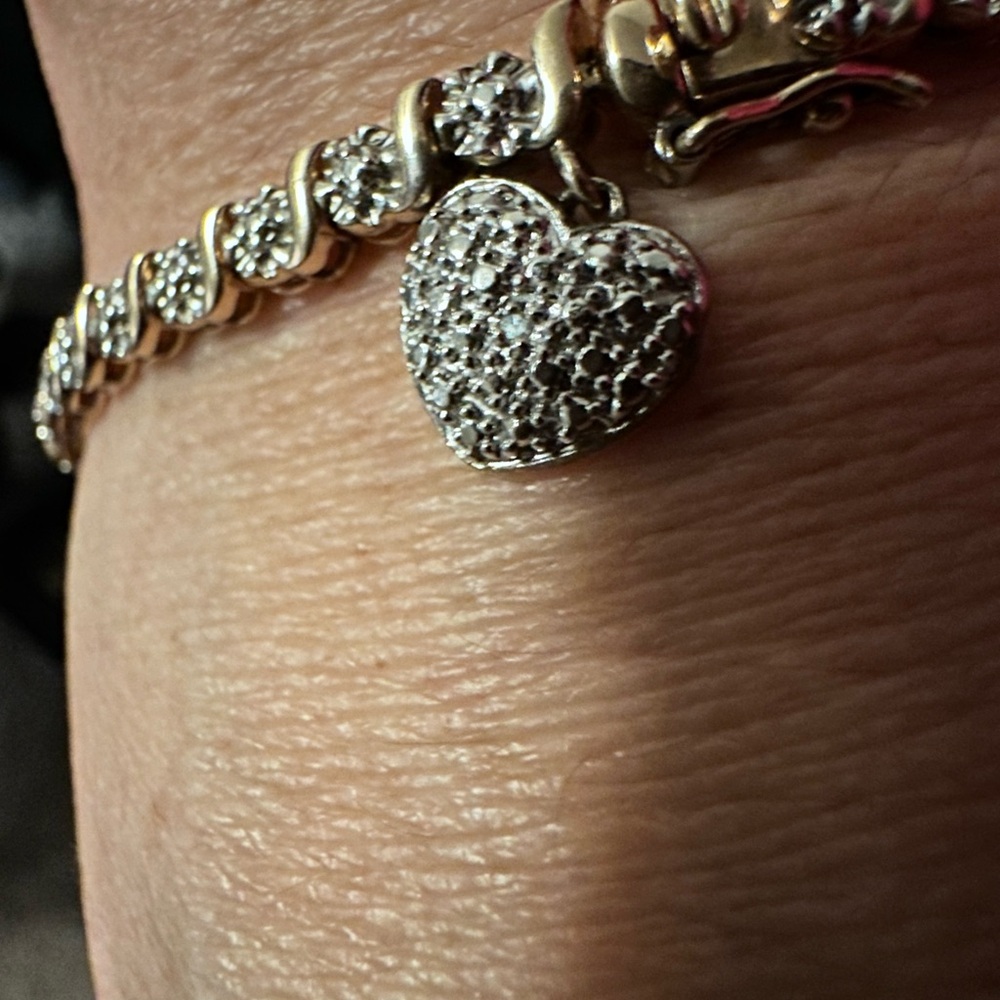 Silver Heart Charm Tennis Bracelet - Sparkling Pavé Accent